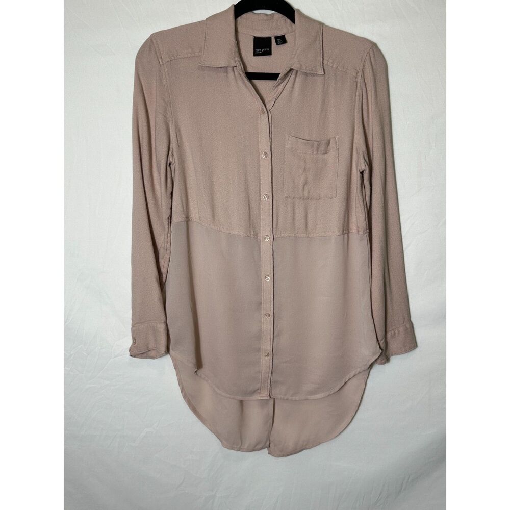 Free Press Women's Button Down Long Sleeve Blouse Mixed Media Oversized Size XXS